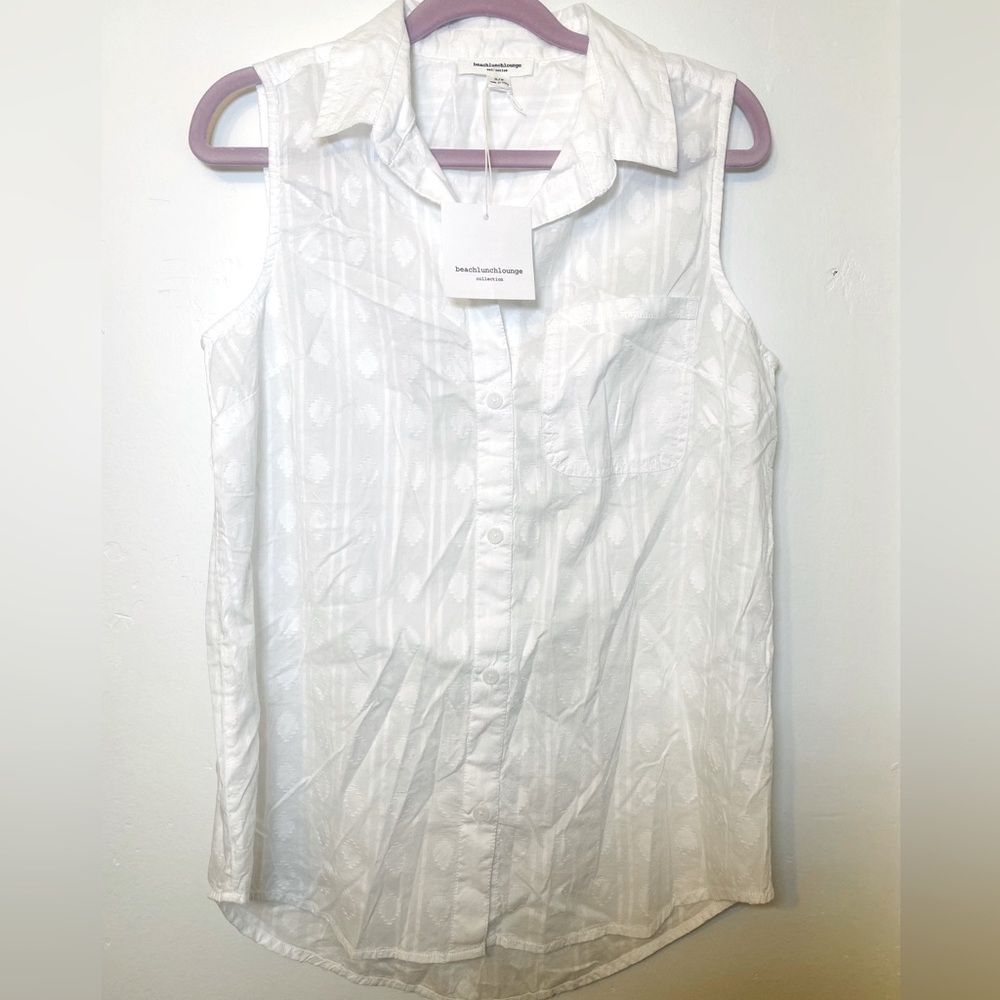Beachlunchlounge Small NWT 100% Cotton White sleeveless top beach coastal chic